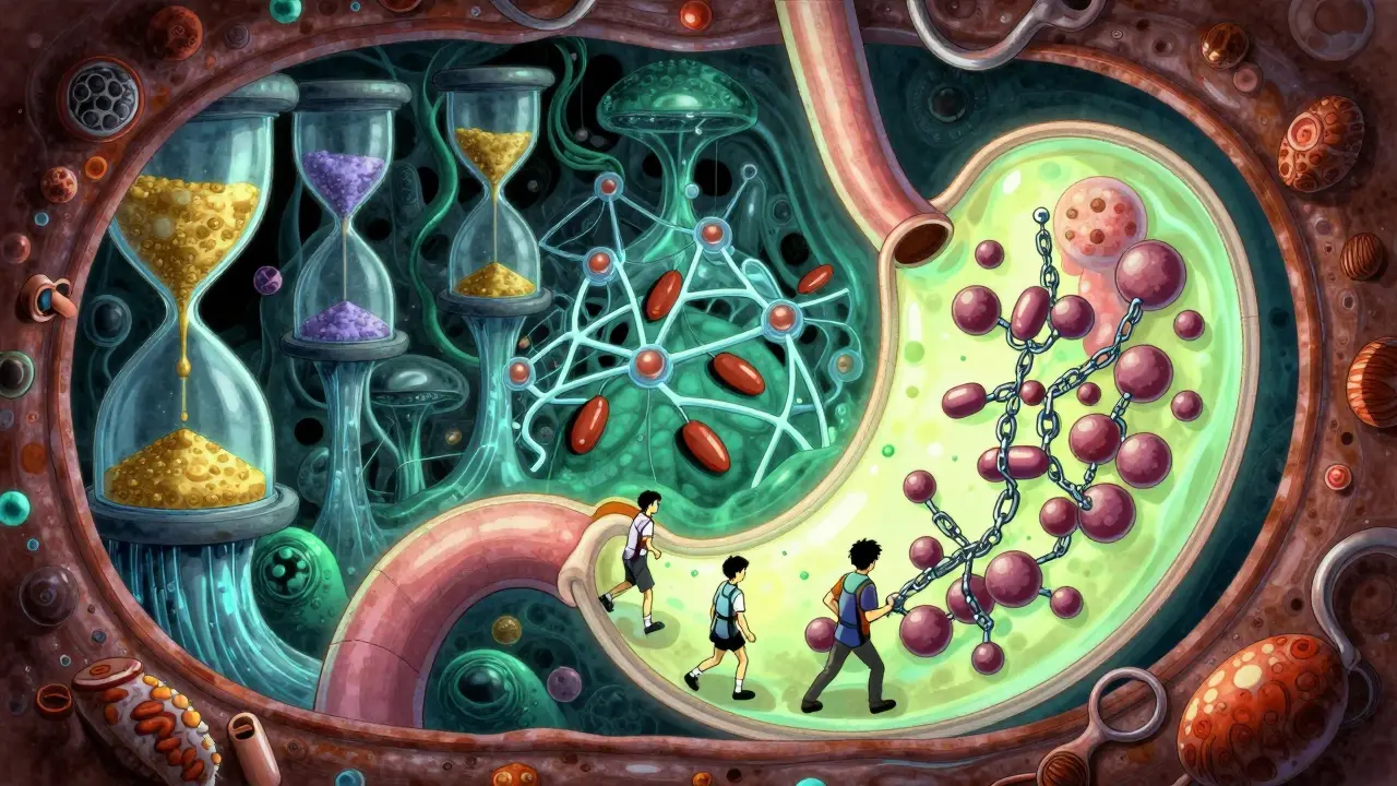 Abstract illustration of iron and thyroid hormone interaction inside body