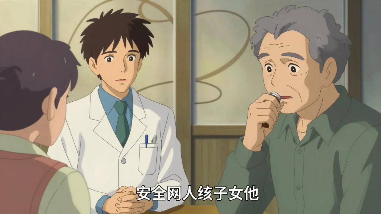 A pharmacist counseling a patient at the counter to ensure medication safety in anime style.