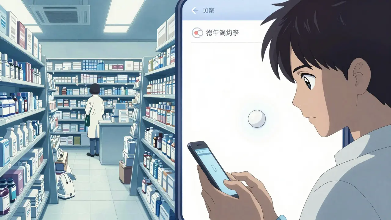 Comparison between a cluttered retail pharmacy and a sleek online pharmacy interface