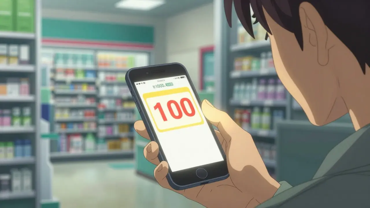 Person using a digital coupon on a phone to get a discount at a pharmacy