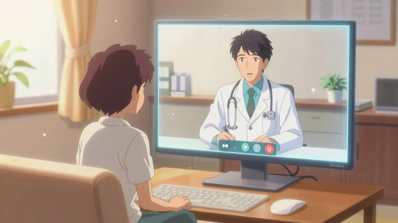 Anime style: Calm telehealth video consultation with a doctor