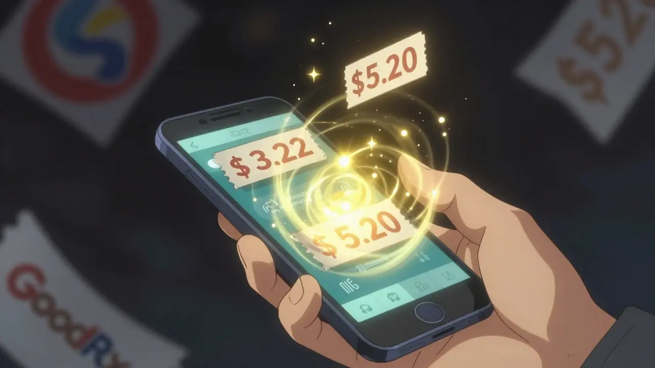 Hand holding phone with digital coupons transforming into glowing gold numbers.